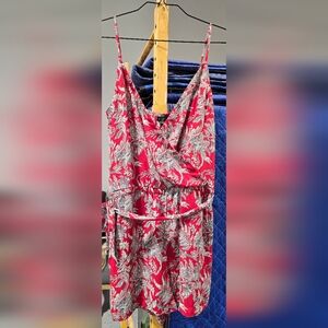 LOFT Red Floral Wrap Romper